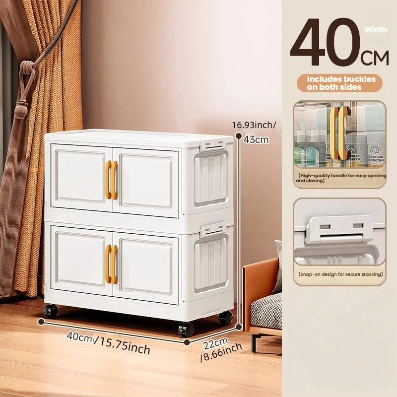 Double-door living room storage cabinet, folding floor-standing storage box, no installation required, simple storage cabinet Oasis Select 40cm-2 layers-white