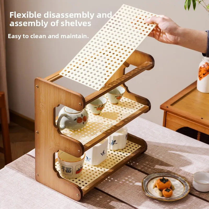Desktop Bogu rack, teapot rack, small Duobao Pavilion tea room ornament, desktop storage rack, teacup tea set rack. Oasis Select