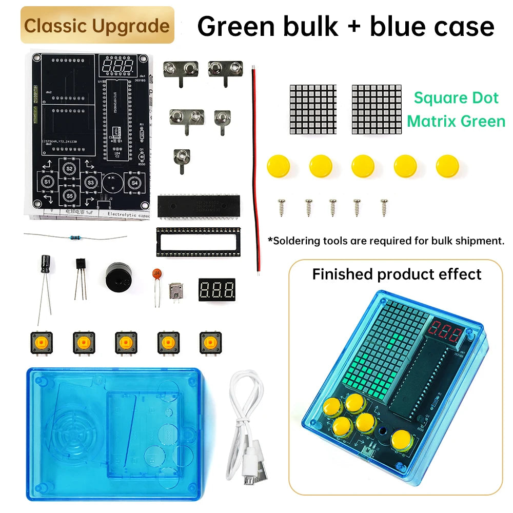DIY Pixel Game Console Production Parts DIY Brazing Project Game Kit 51 Single Chip Game Console with Acrylic Shell USB Cable Oasis Select Green light 2
