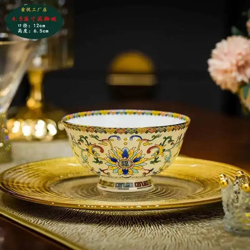 Bone China Dining Bowl Enamel Colored Chinese High Footed Rice Noodles Soup Bowl Tablewear Oasis Select 4.5inHigh Bowl-23