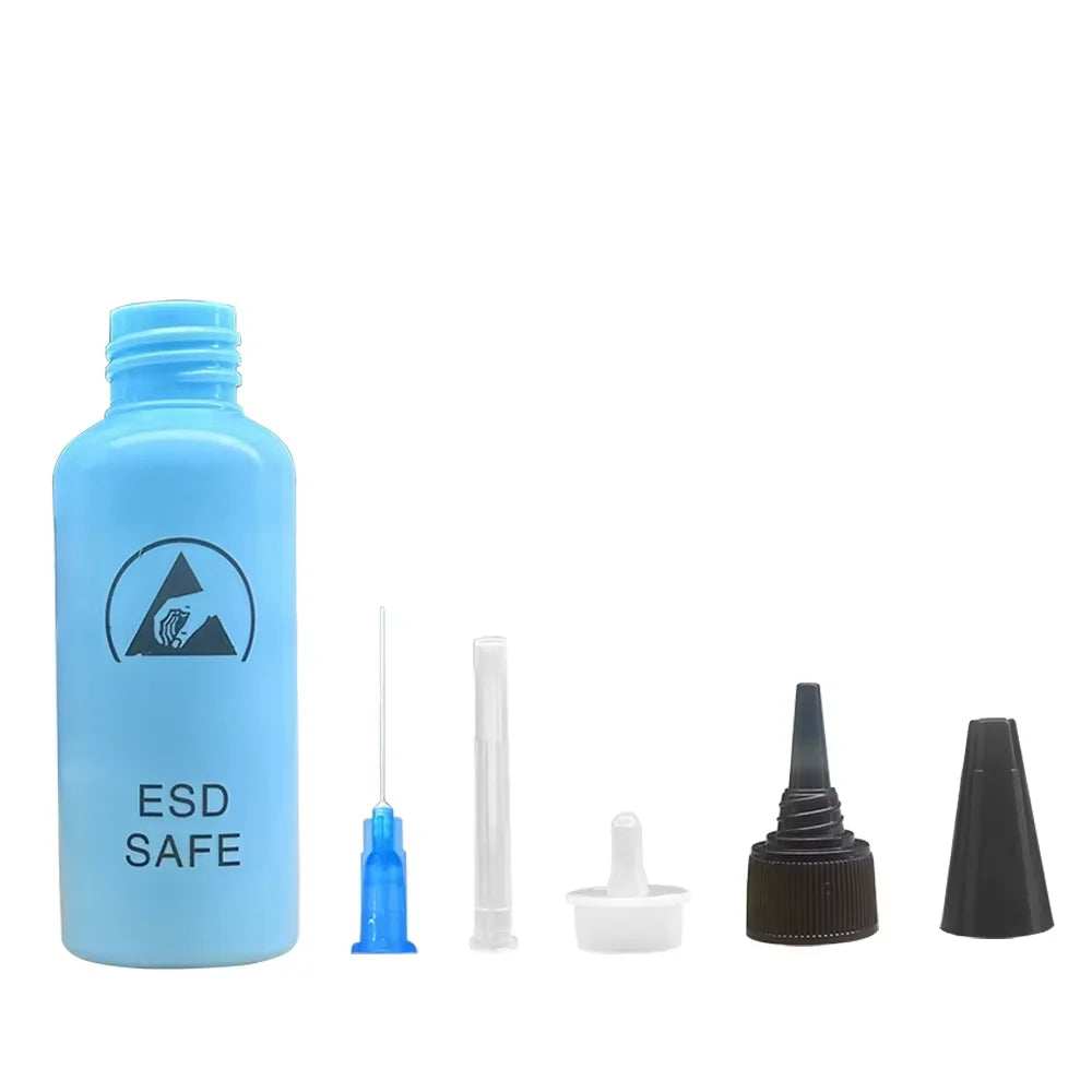 Anti-static Solvent Bottle Plastic Liquid Alcohol Bottle Rosin Washing Plate Adhesive Bottle with Dispensing Needle Repair Tool Oasis Select Blue 65ml