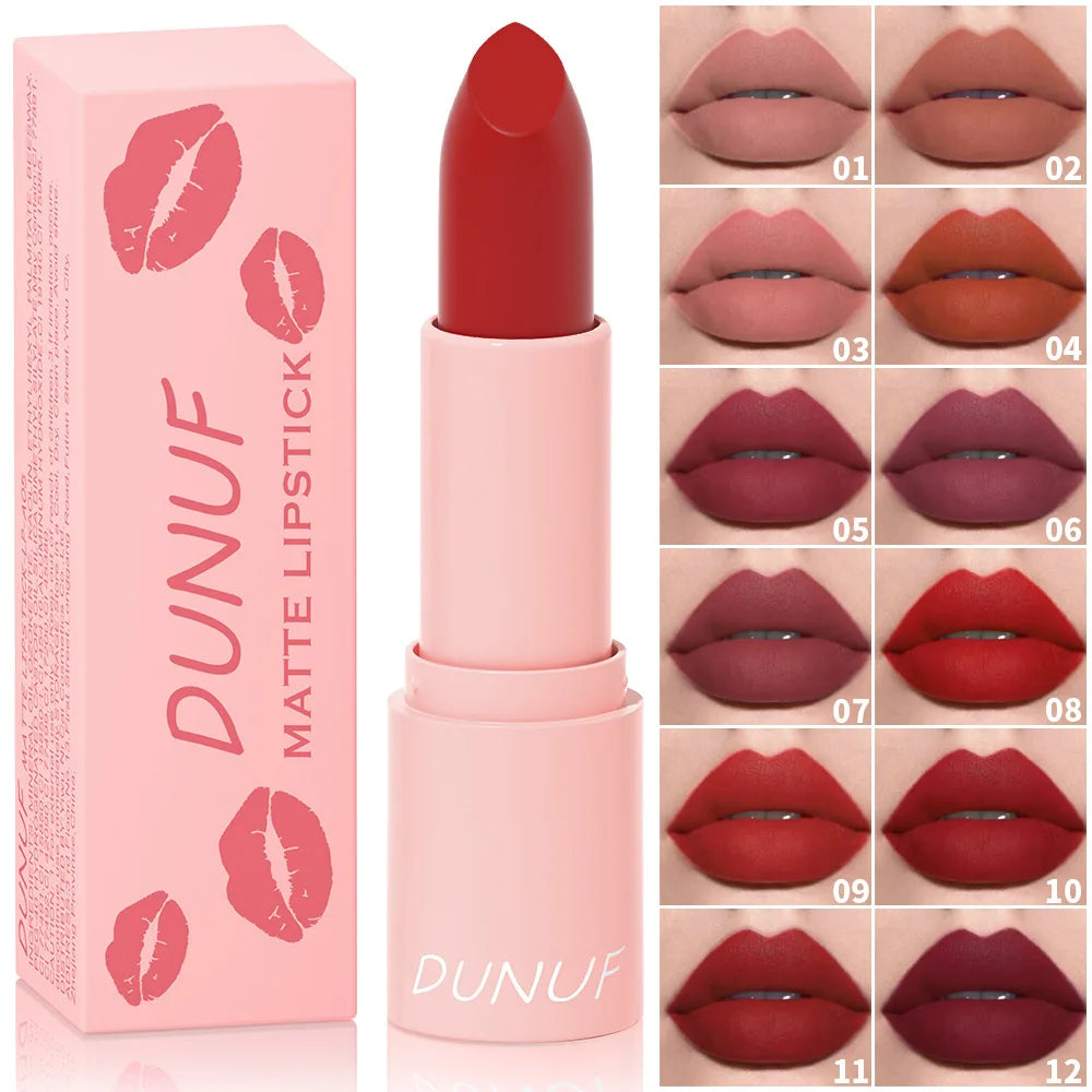 DUNUF 1 Pcs Matte Powder lipstick, Lasting 24 Hours Non-fading Waterproof Non-stick Easy to Color Lip Gloss Makeup Gift Oasis Select