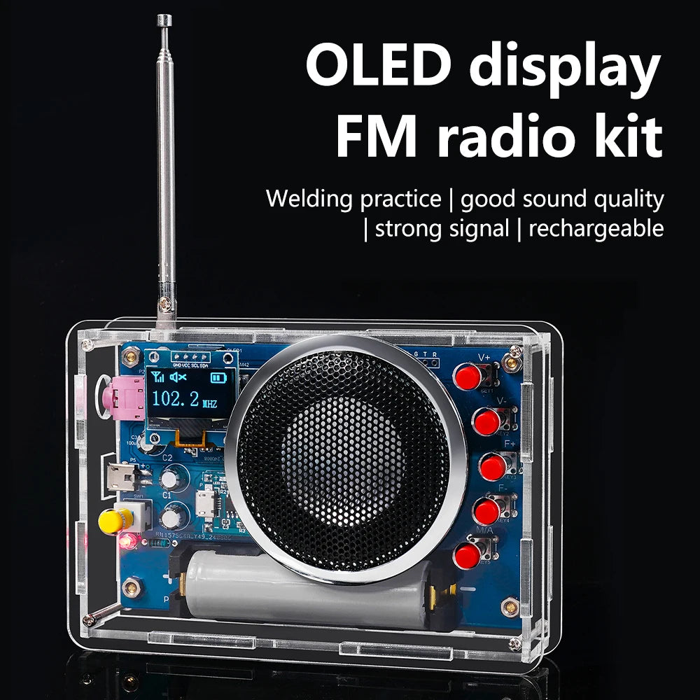 Portable FM Radio DIY Kit RDA5807 Radio DIY Module 87-108MHz Adjustable Frequency Radio DIY With OLED Display Oasis Select