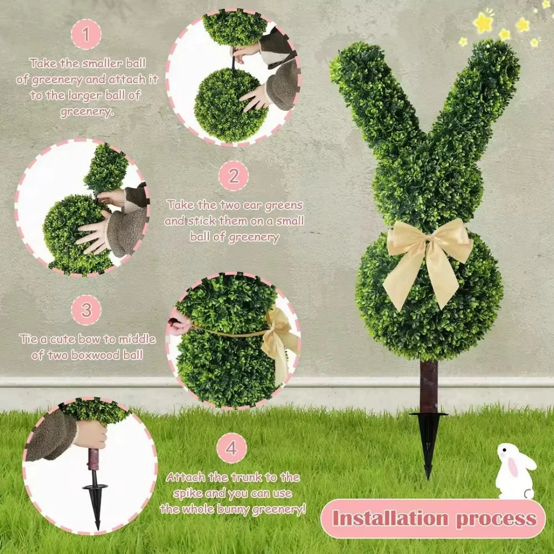 Easter Bunny Topiary Tree Artificial Green Rabbit Plant Garden Stake Outdoor Yard Patio Party Home Decoration Spring Festival Oasis Select