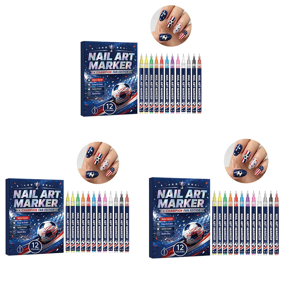 12Pcs Champion Fan Edition Nail Art Markers Quick Dry Nail Pens DIY American Flag Football Nail Art Liner Manicure Tools Oasis Select 3boxed