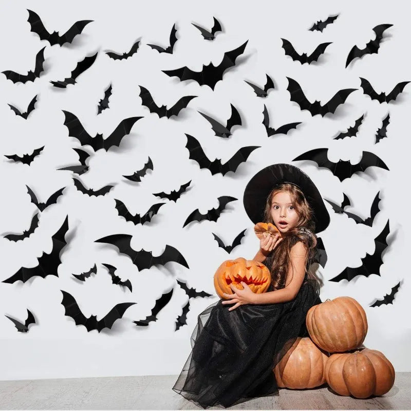 3D Pvc Bat Halloween Decorations on The Wall Black Bats Wall Stickers Halloween Scary Props Oasis Select