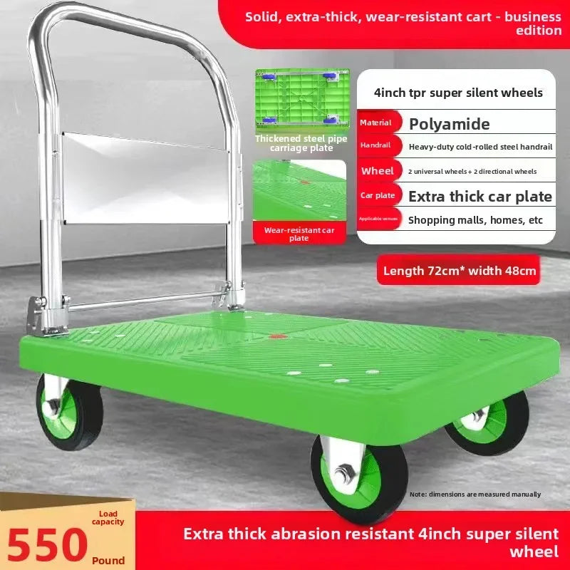 Trolley Folding Pull Goods Small Pull Truck Warehouse Trailer Portable Four Wheel Silent Handling Flat Truck Oasis Select