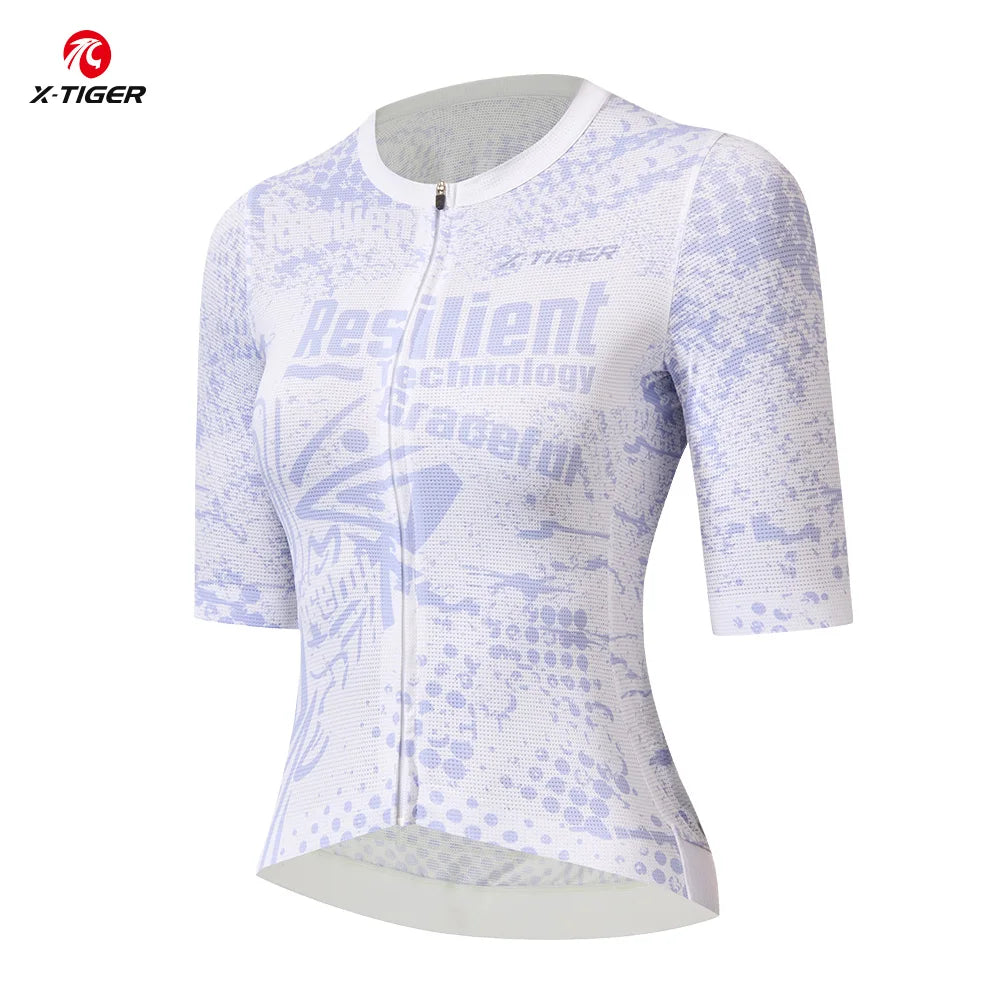 X-TIGER Cycling Jersey Women High Quality Breathable Bicycle Race Tops Short Sleeve 3 Pocket Fashionable MTB Road Bike Jersey Oasis Select Purple Asian-S