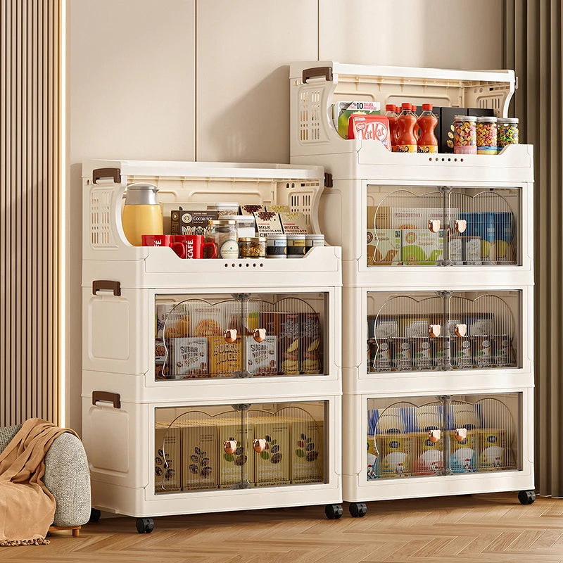 Folding storage cabinet - multi-level storage rack for kitchen clutter - home living room snack and toy storage cabinet Oasis Select