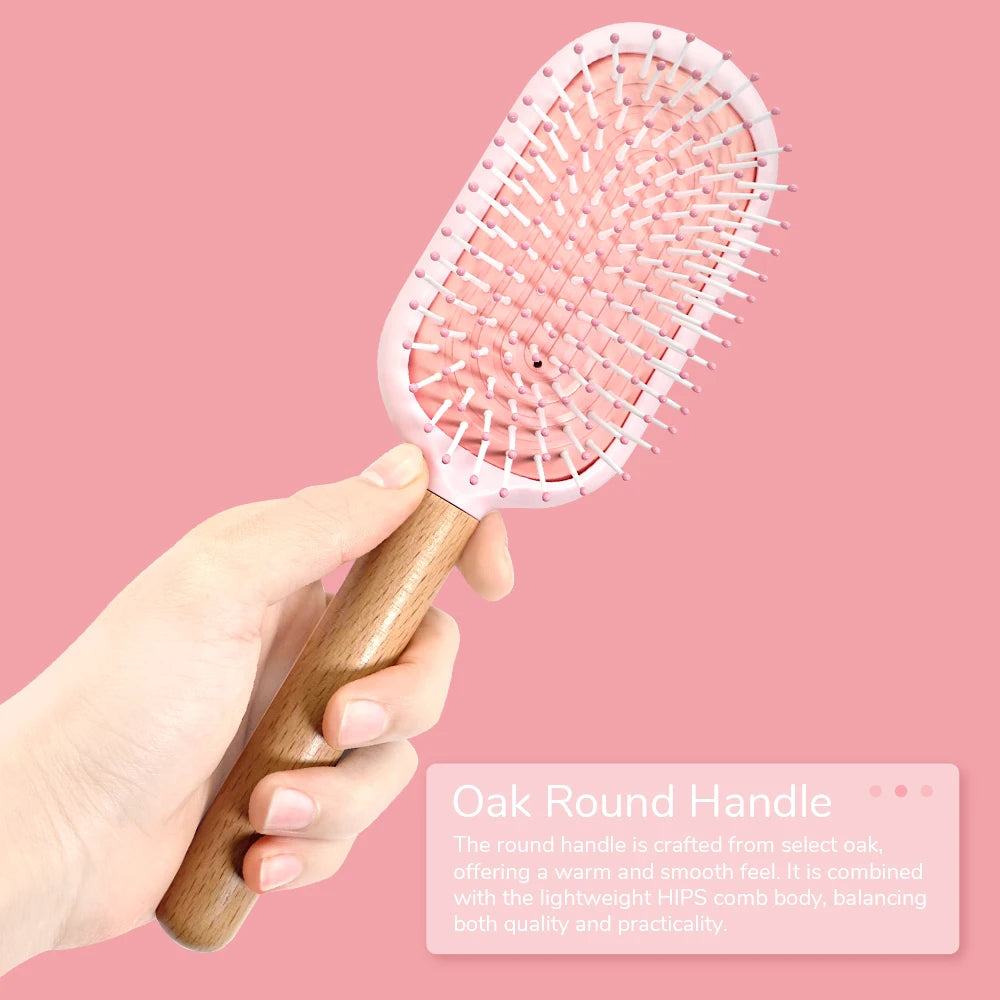 Pastel Air Cushion Hair Brush – Oak Wood Handle & Soft Bristles Hair Brush Oasis Select