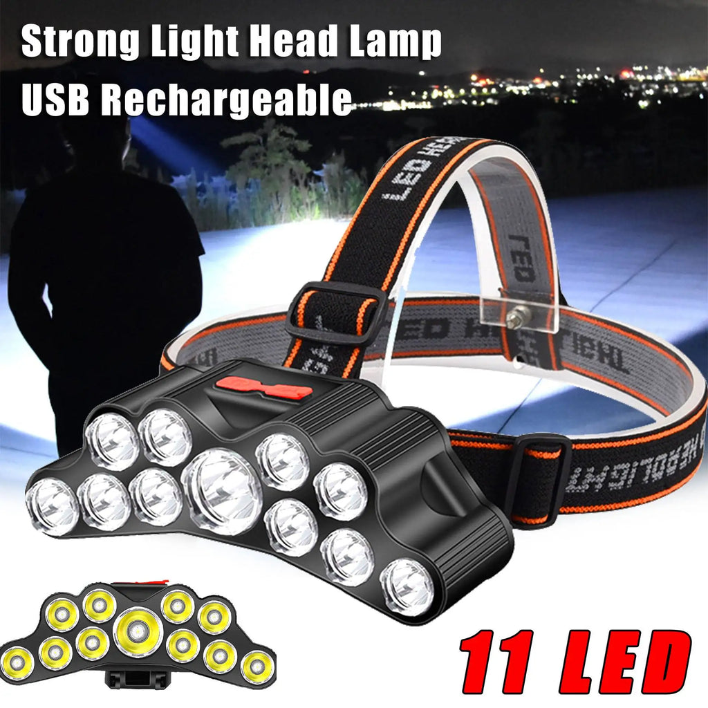 5/11 LED Headlamp Strong Light Head Lamp USB Rechargeable Headlight Built-in 18650 Battery Fishing Flashlight Outdoor Lantern Oasis Select