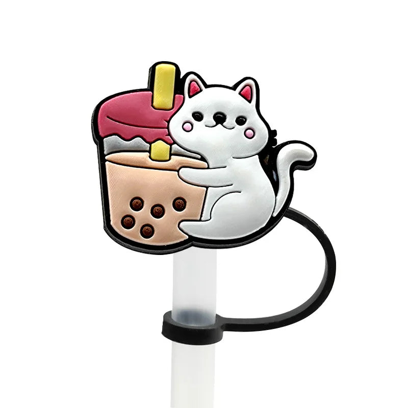 8mm/0.32in Straw Cover Cap Silicone Cute Animals Milk Tea Straw Protector Cover Straw Tip Topper for Stanley 30&40oz Tumbler Oasis Select Style 11