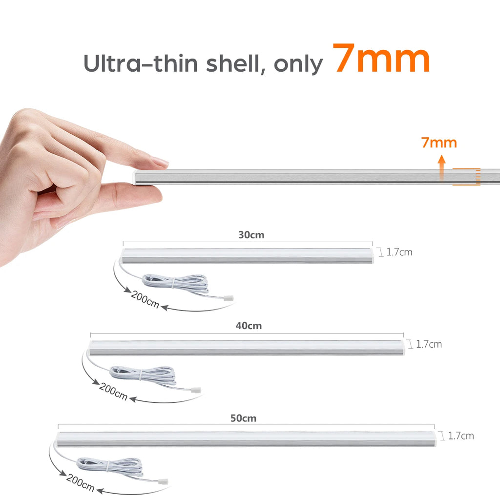 1-6pcs Kitchen LED Under Cabinet Light 12V Penetrable Touch Switch Wood Hand Scan Motion Sensor Dimmable LED Bar Night Lamp EU Oasis Select