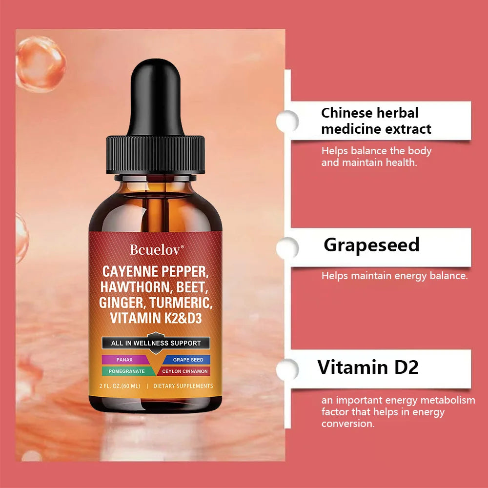 Cayenne Pepper Liquid Drops – D3 K2, Turmeric & Ginseng Blend