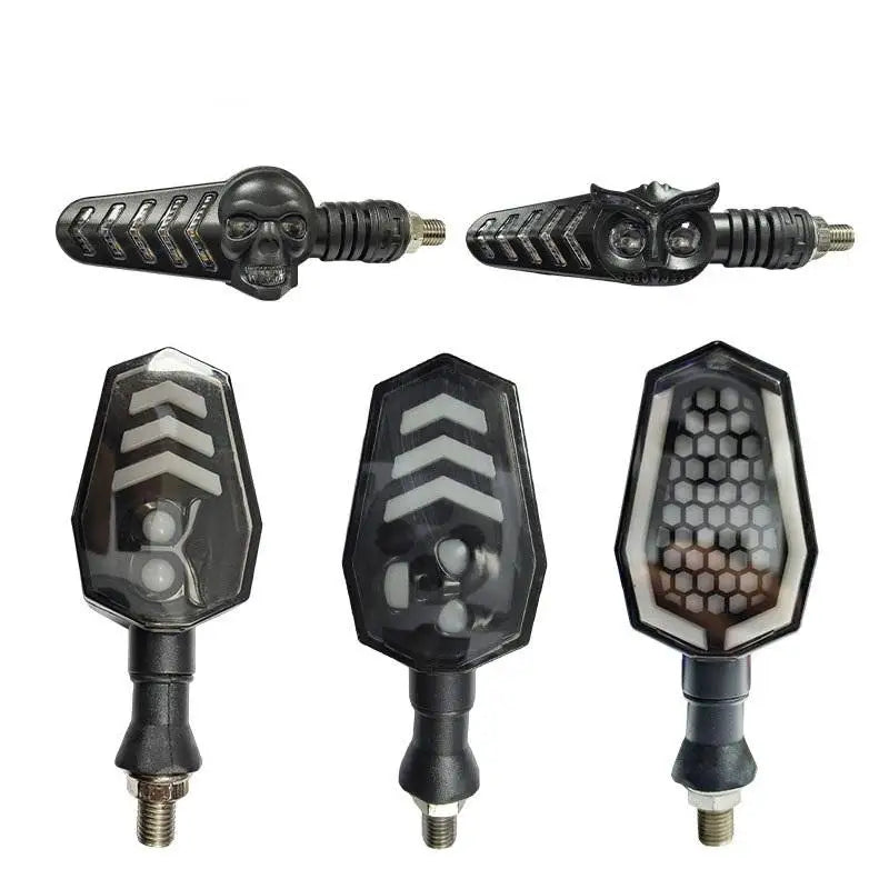 2Pcs Dual Color Skeleton Arrow Amber Flashing Blinker Indicator Motorcycle Owl Shaped LED Turn Flowing Signal Light Oasis Select