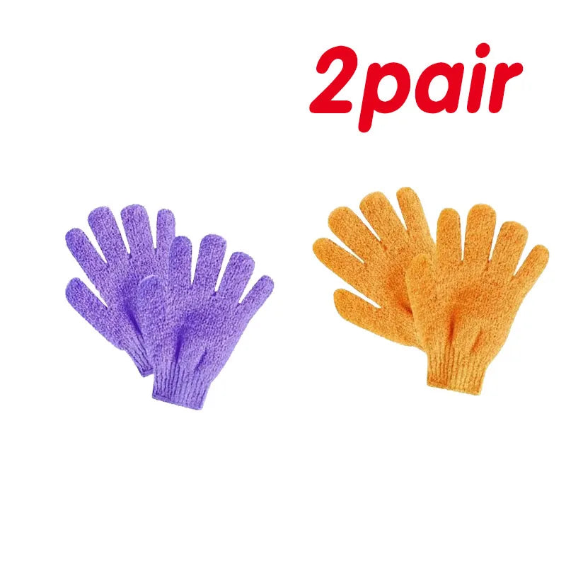 1/2pair Five Fingers Bath Gloves Household Shower Scrub Body Wash Children Home Supply Elastic Wipe Back Bathing Cleaning Gloves Oasis Select 2pairs orange-purple