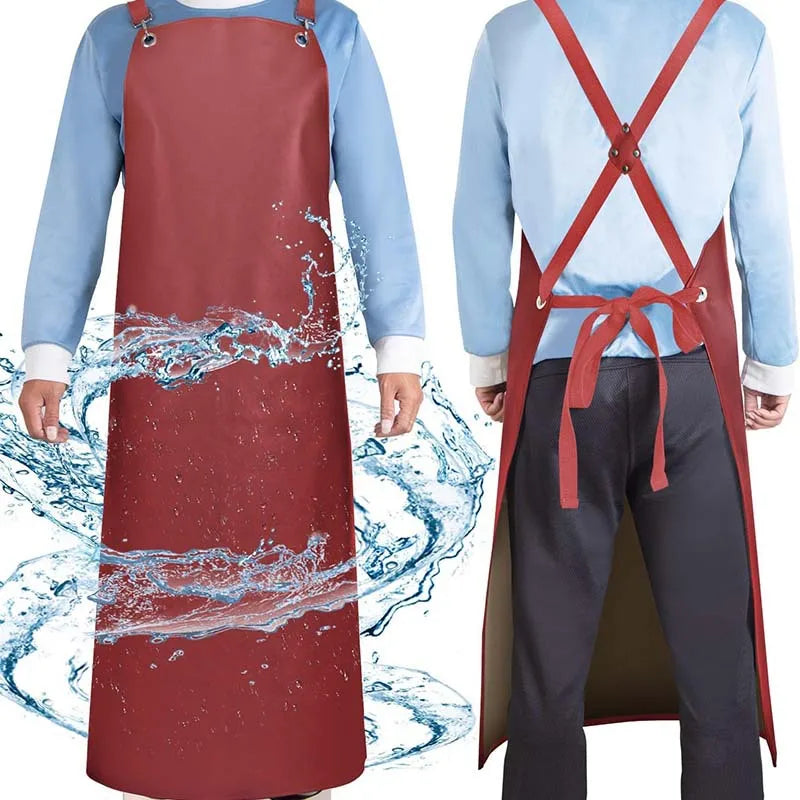 Beef Tendon Oil-proof Waterproof Heavy-duty Butcher Apron Kitchen Apron Vest Labor Insurance Aquatic Work Clothes Unisex Oasis Select Red