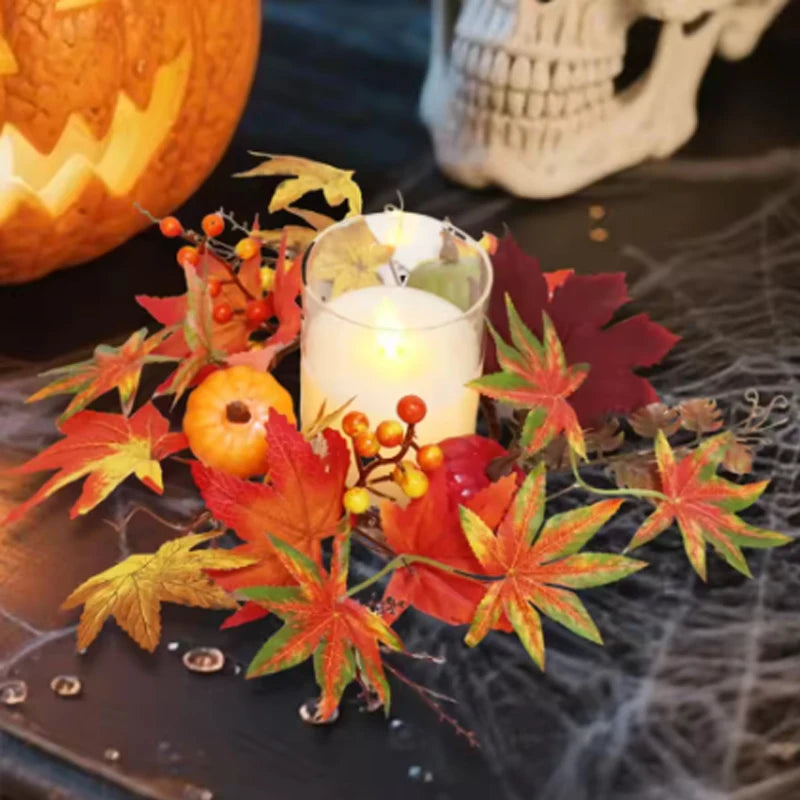 Maples Leaves Candle Wreath Fall Wreath for Window Farmhouse Thanksgiving Day Oasis Select