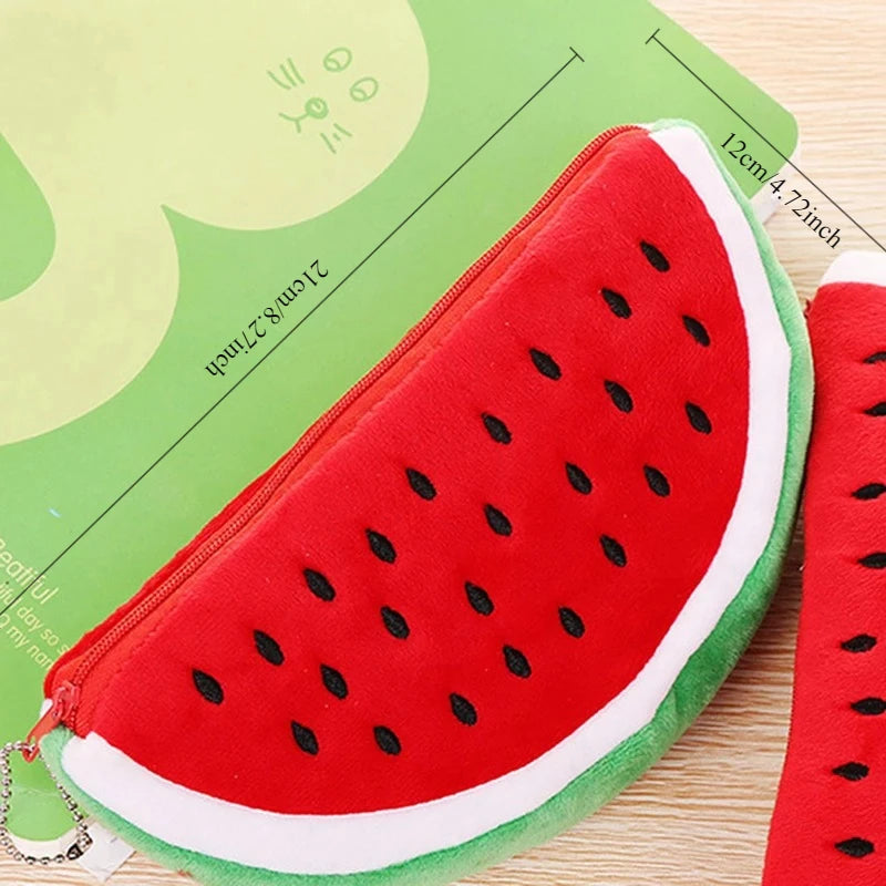 School Suppli Stationery Watermelon Pencil Case Cute Fruit Kawaii Plush Large Capacity Pencil Bag Cosmetics Case for Kids Gift Oasis Select