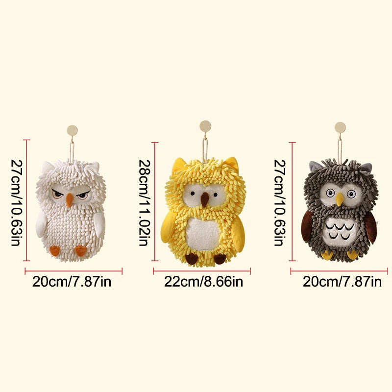 Cartoon Owl Chenille Hand Towel With Fuzzy Balls, Absorbent Fast-Drying Soft Hanging Towels For Bathroom And Kitchen Oasis Select