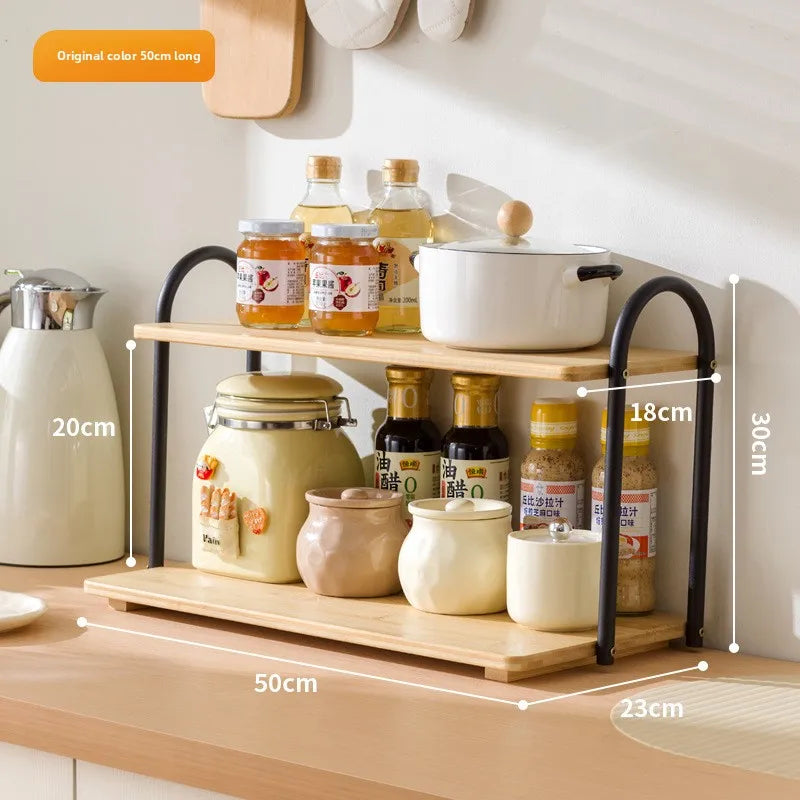 Double-layer kitchen seasoning rack rack household seasoning salt tank multi-functional multi-layer storage rack Oasis Select Primary 50 long