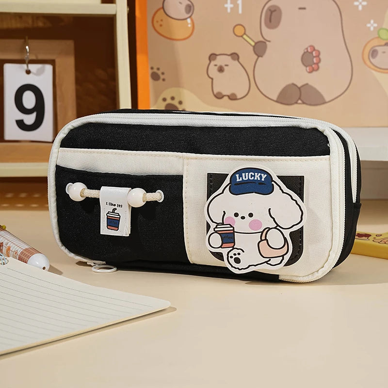 Panda Pencil Bag Green Multi-Layer Large Capacity Pensil Case Cute Cartoon Pen Holder Stationery School Supplies Gift Organizer Oasis Select A6