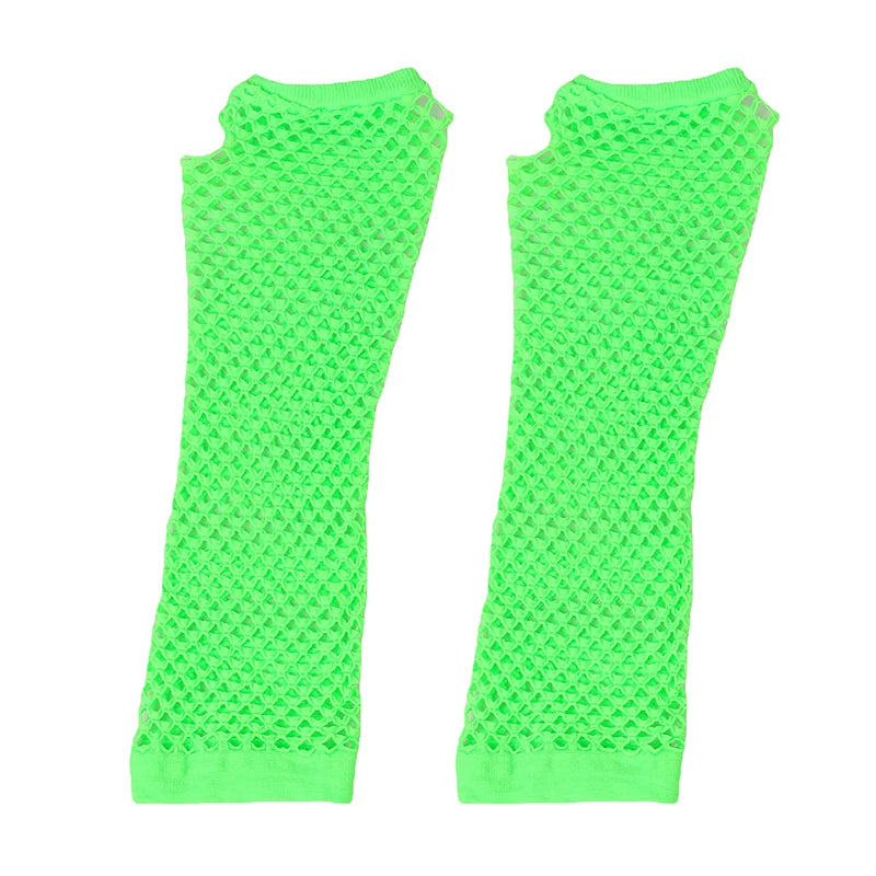 1Pair Women's Long Fingerless Fishnet Mesh Gloves Punk Rock Style Arm Warmers For Night Club Party Fashionable Sexy Gloves Oasis Select Green