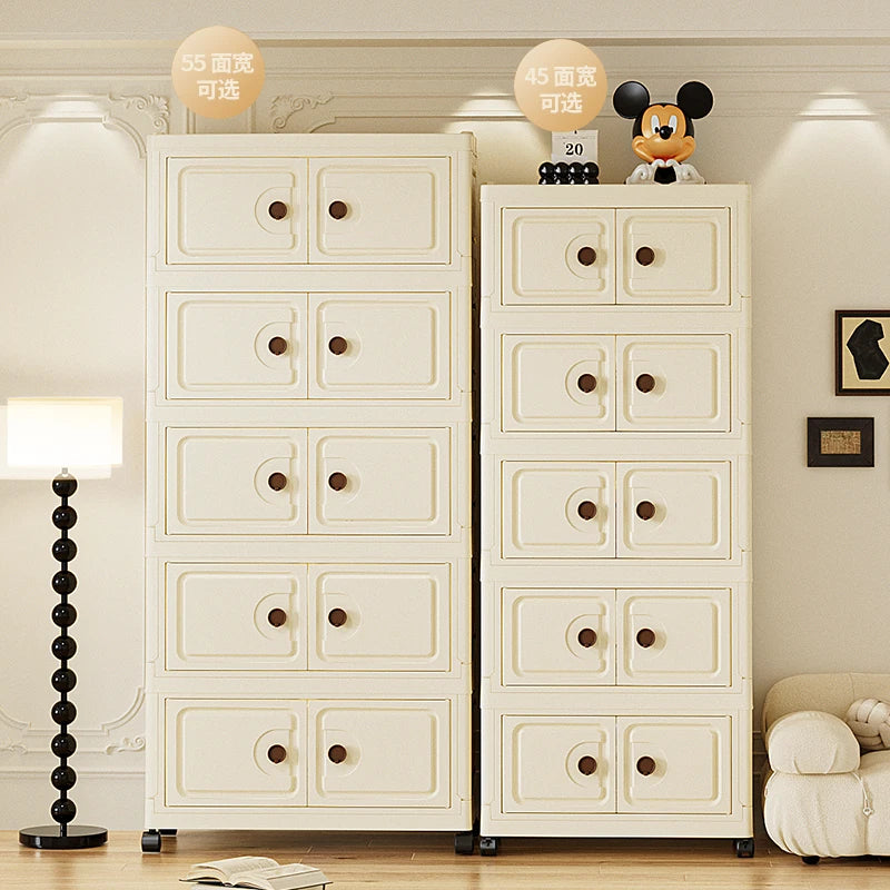 55cm Foldable Large Double-Door Storage Cabinet with Swivel Casters,3-6 Tier,Bedroom/Kitchen/Living Room Oasis Select