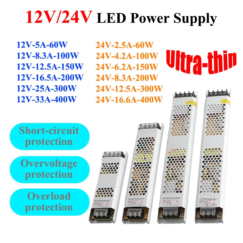 LED Power Supply DC 12V 24V Transformer AC 220V TO DC 12V 24V Power Supply 60W 100W 150W 200W 300W 400W For LED Strip Lamp Bar Oasis Select