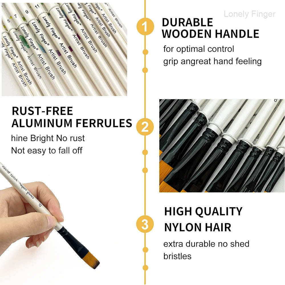 Flat Paint Brushes Set, 12Pcs Nylon Paintbrushes for Acrylic Watercolor Oil Gouache, Craft Detail Face Body Painting Artist , Pa Oasis Select