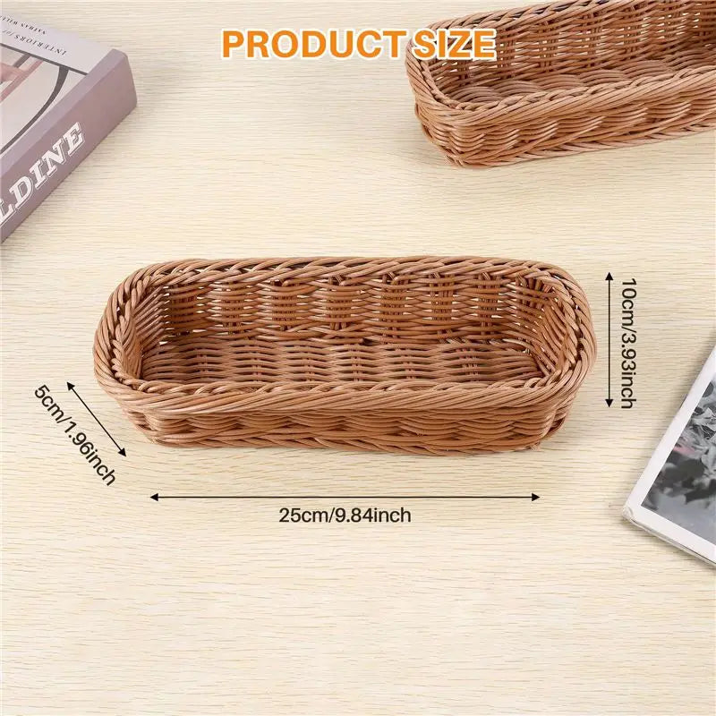 LIKE WISH 2Pc Rattan Plastic Basket Cutlery Basket Rectangular Storage Box Cutlery Fork Chopsticks Bread Cake Fruit Storage Oasis Select