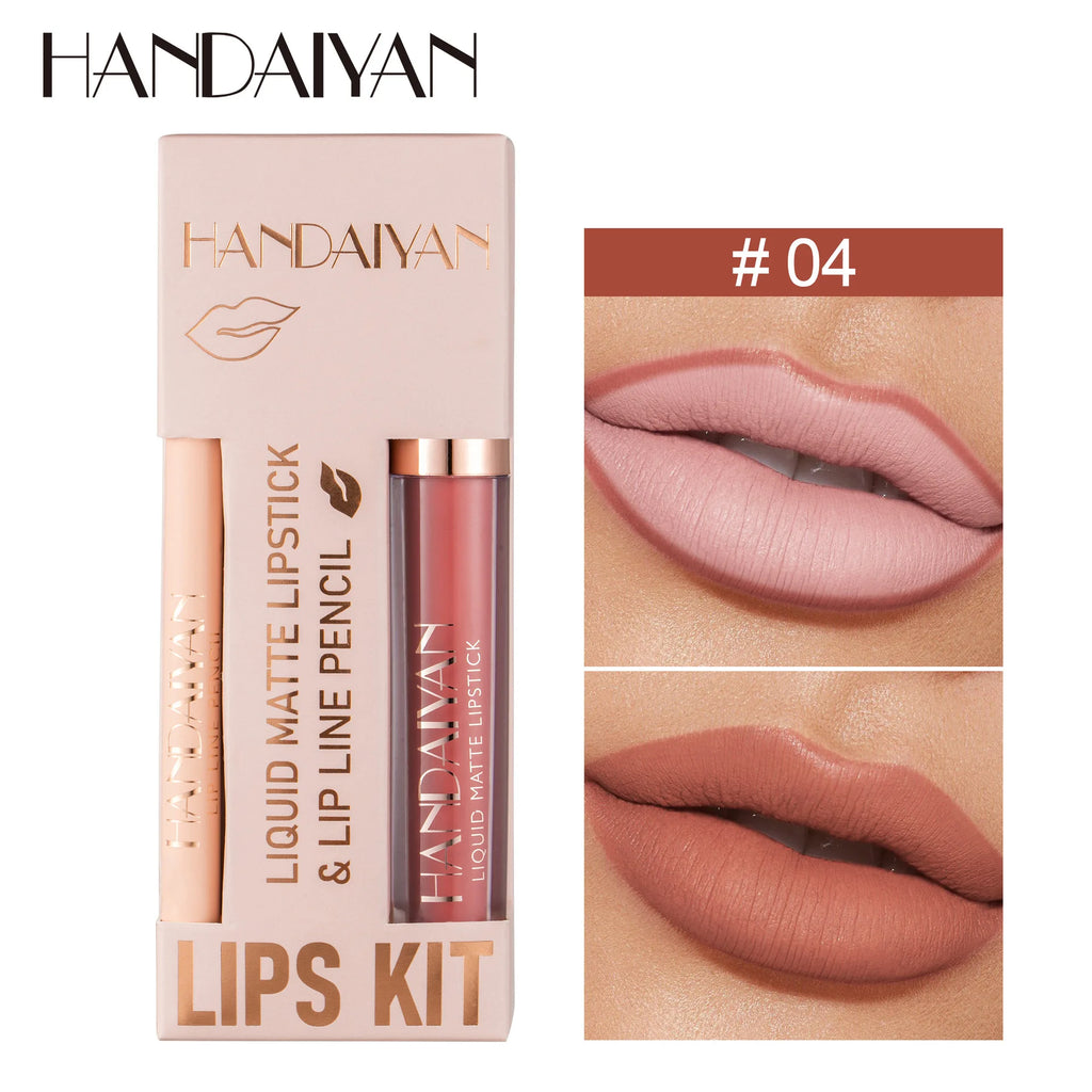 Women 2 in 1 Lipstick and Liner Set Waterproof Matte Makeup Korean Beauty Long Lasting Cosmetic Lip Kit Oasis Select 04