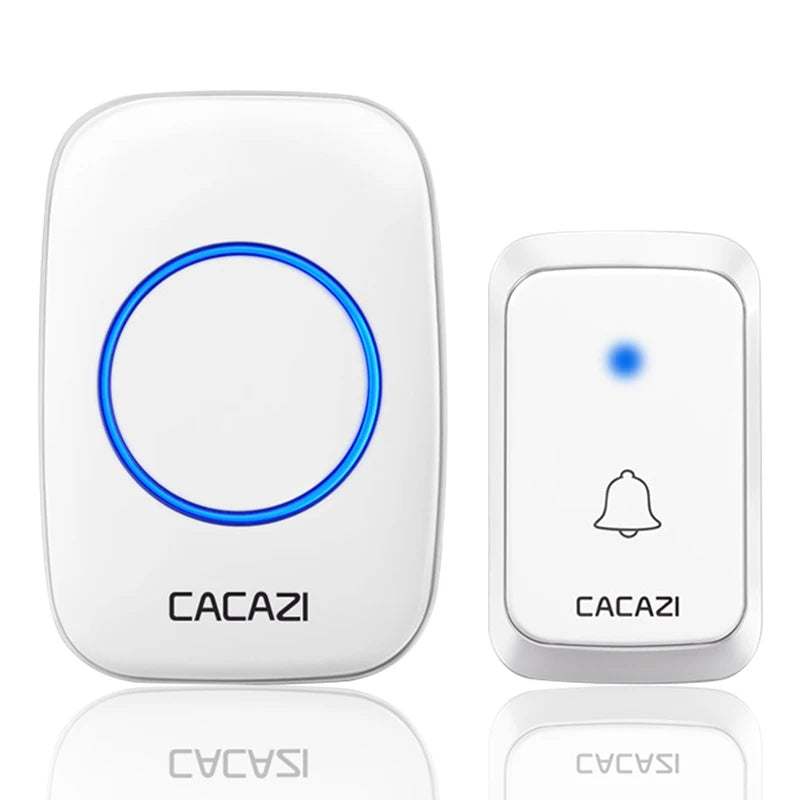 CACAZI A06 DC battery-operated Wireless Waterproof Doorbell 300M Remote 36 chimes Cordless Home Cordless Call Bell Oasis Select White1x1