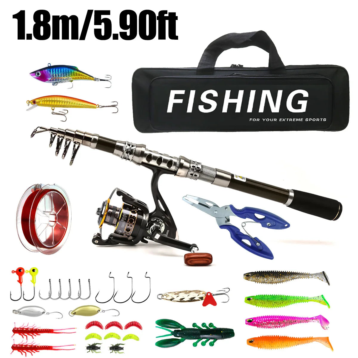 Carbon lure rod wheel set, sea fishing rod, telescopic fishing rod, rotating reel, travel, fresh water fishing set Oasis Select 1.8mSuit