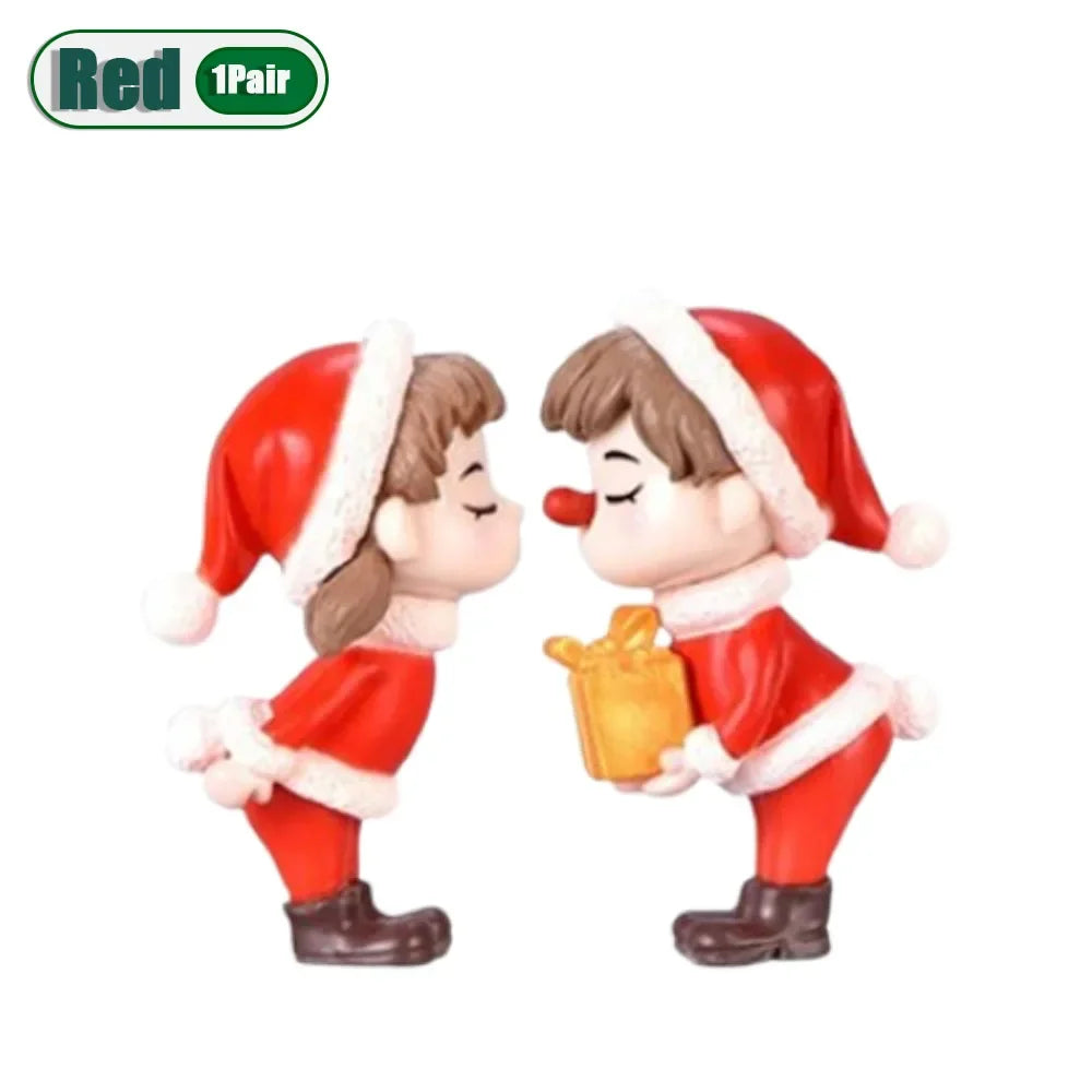 1-20Pairs Mini Christmas Couple Dolls DIY Christmas Decoration Accessories Cute Christmas Couple Dolls Desktop Ornaments Oasis Select Red-1Pair As Shown