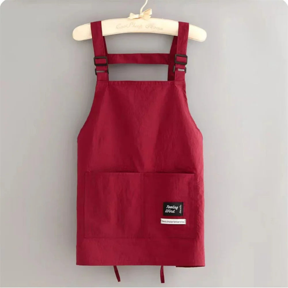 Fashion Strap Style Apron Waterproof Anti-fouling Nail Art Cafe Workwear Sleeveless Catering Waiter Work Clothes Oasis Select Red short