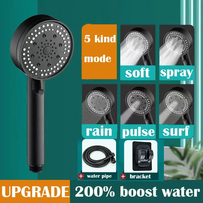 5 Modes Shower Head Set with Water Pipe Bracket Adjustable High Pressure Water Saving Shower Head Water Massage Shower Head Oasis Select