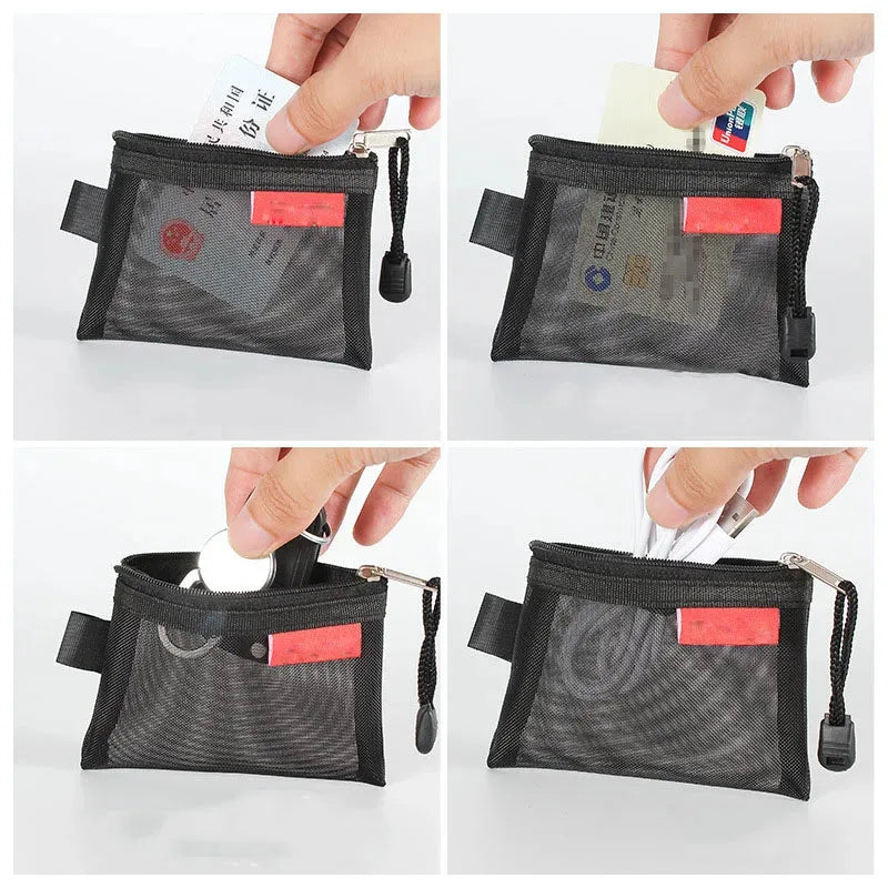 1/2pcs Storage Bags Mesh Cosmetic Bag Wallet Nylon Small Coin Purse Mini Zipper Pouch Mesh Storage Bags ID Credit Card Holder Oasis Select