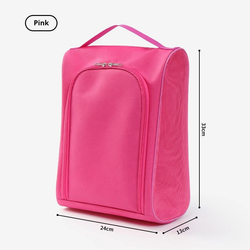 Lightweight Breathable Shoe Bag for Golf & Sports, Portable Oxford Cloth Shoe Carrier Bag, Dustproof Handbag for Travel Storage Oasis Select pink