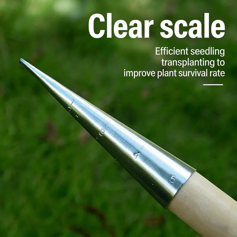Handheld Clear Scale Garden Hole Puncher With Wood Handle For Sowing Seeds Transplanting Plants Digging Garden Hole Punch Tool Oasis Select