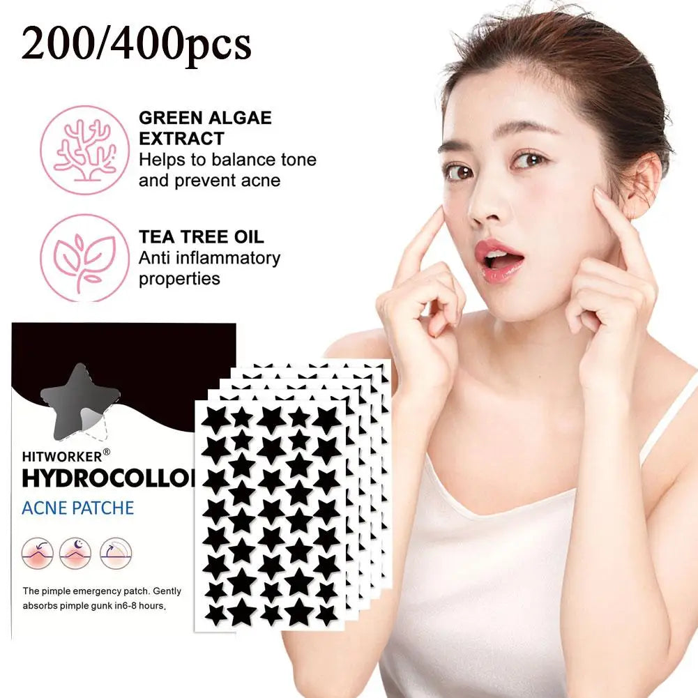 200/400 Counts Black Stars Shaped Hydrocolloid Acne Pimple Patches For Covering Zits Blemishes Spots, Pimple Popper Stickers Kit Oasis Select