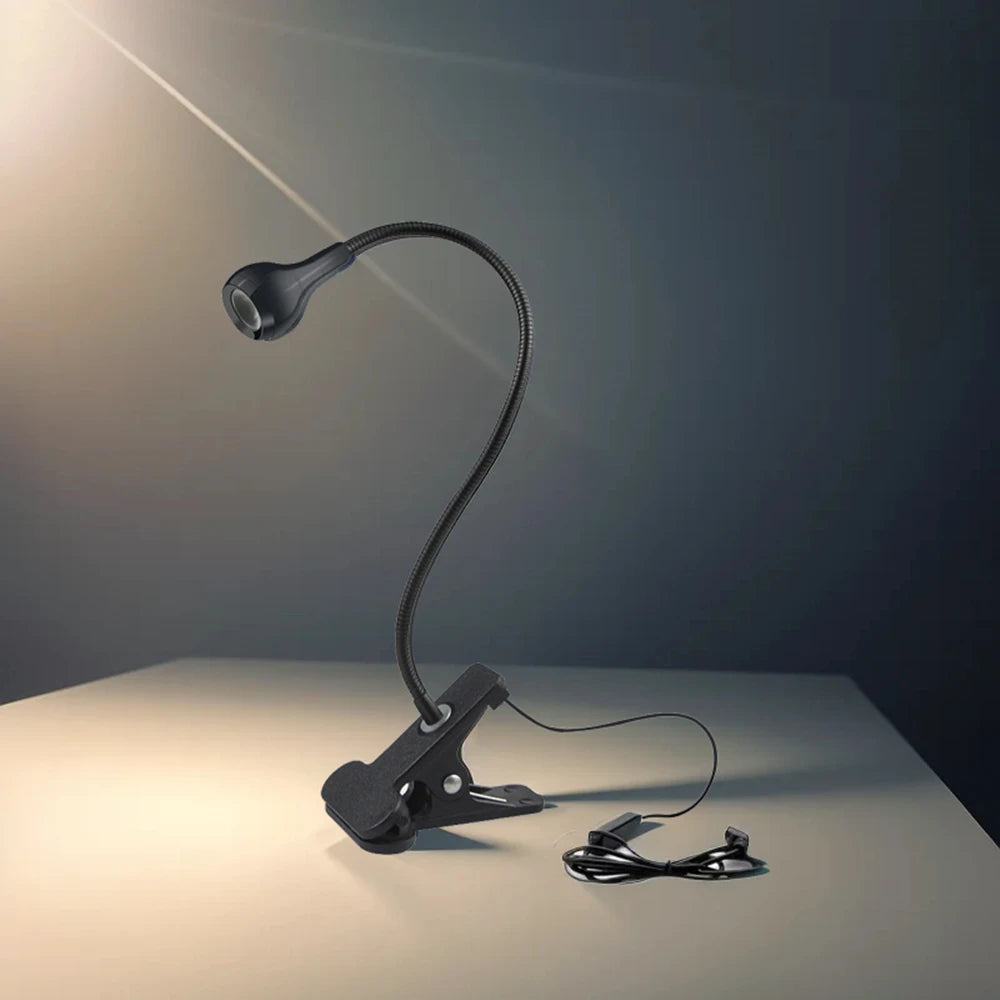 360 Degrees Flexible Desk Lamp with Holder Clip USB Power Lamp Reading Book Light Clip-On Cable With On Off Switch Night Light Oasis Select
