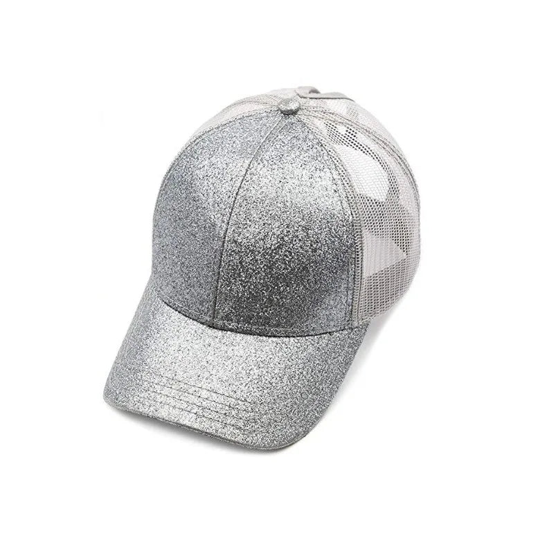 Classic quick drying large brim children's baseball cap with shiny ponytail and sequined hat, fashionable sun protection, casual Oasis Select 13