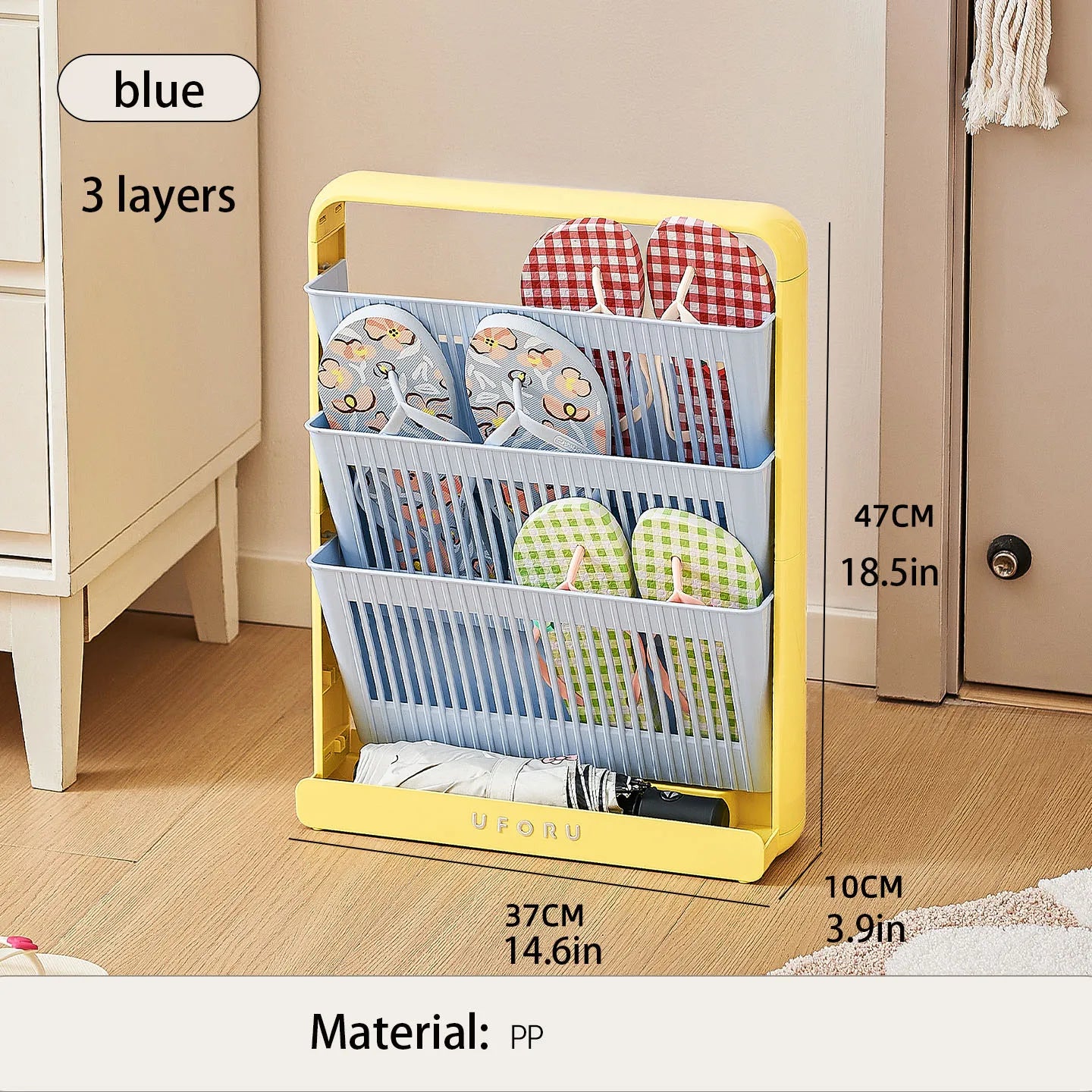 Shoe storage rack, space-saving multifunctional storage rack, suitable for living room, bedroom, also functions as a bookshelf. Oasis Select blue 3 layers