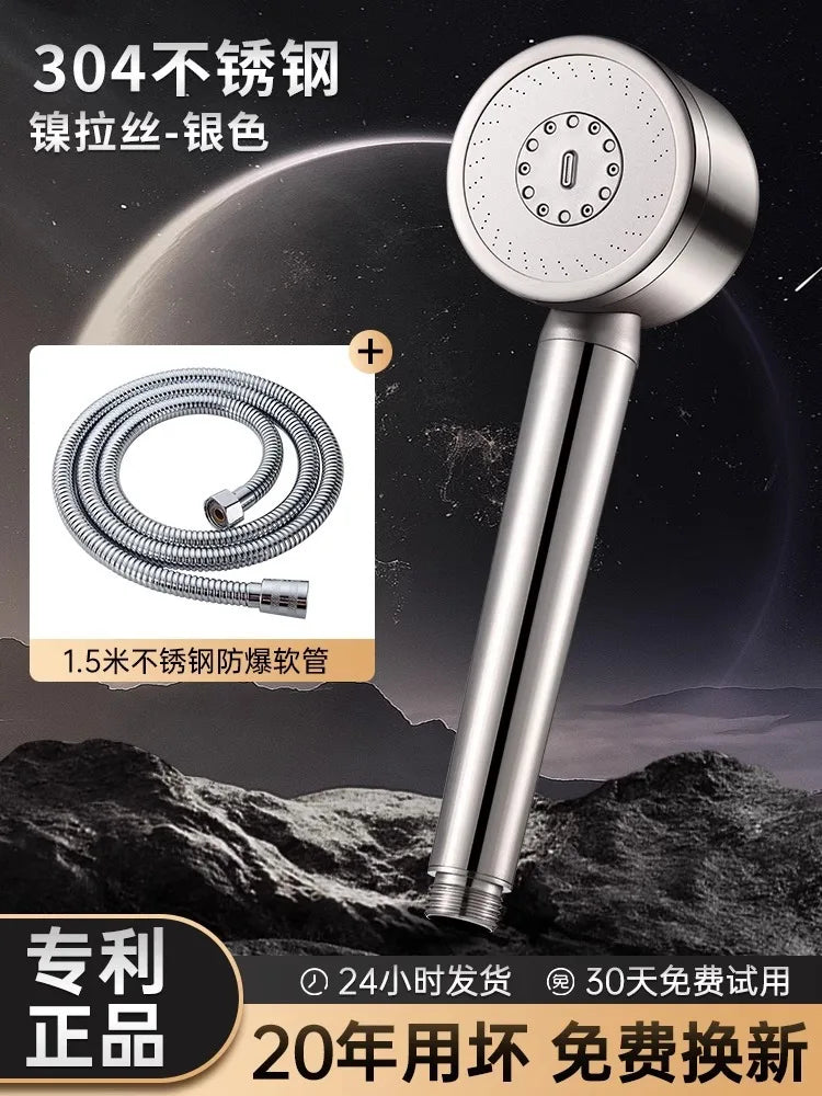 304 Stainless Steel 3 Modes Shower Head Round High Pressure Spa Showerhead Hose Bath Bathroom Faucet Accessories Set Gadgets Oasis Select Shower 1.5M Hose