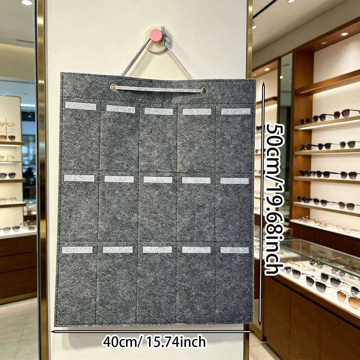 1pc foldable portable gray felt glasses storage bag saves space 15 vertical independent pockets and a mesh glasses display bag Oasis Select grey