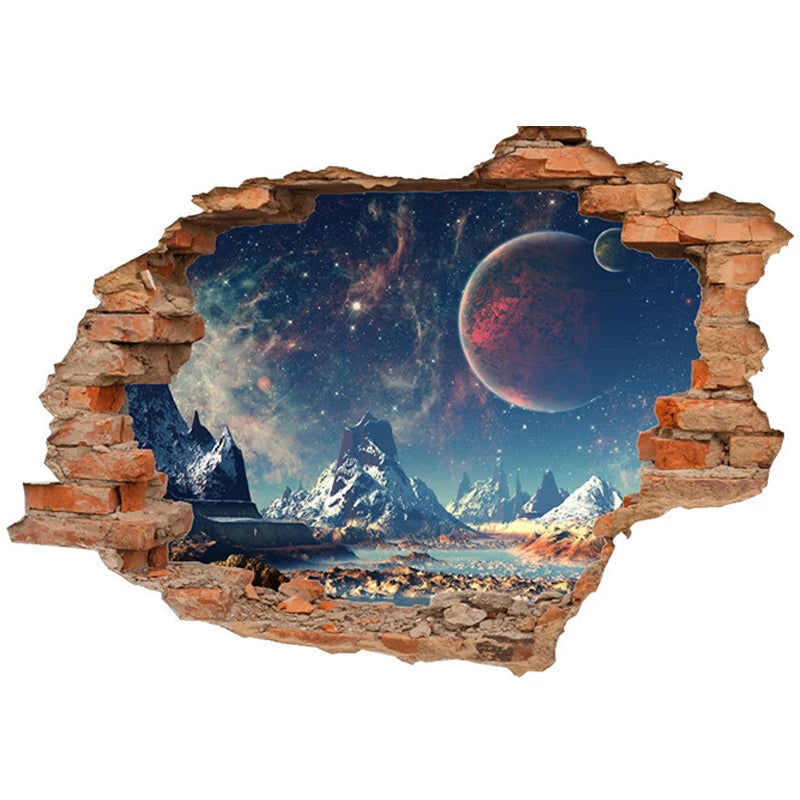 3D wall stickers simulation broken wall through wall false Windows living room children's room bedroom background space stickers Oasis Select