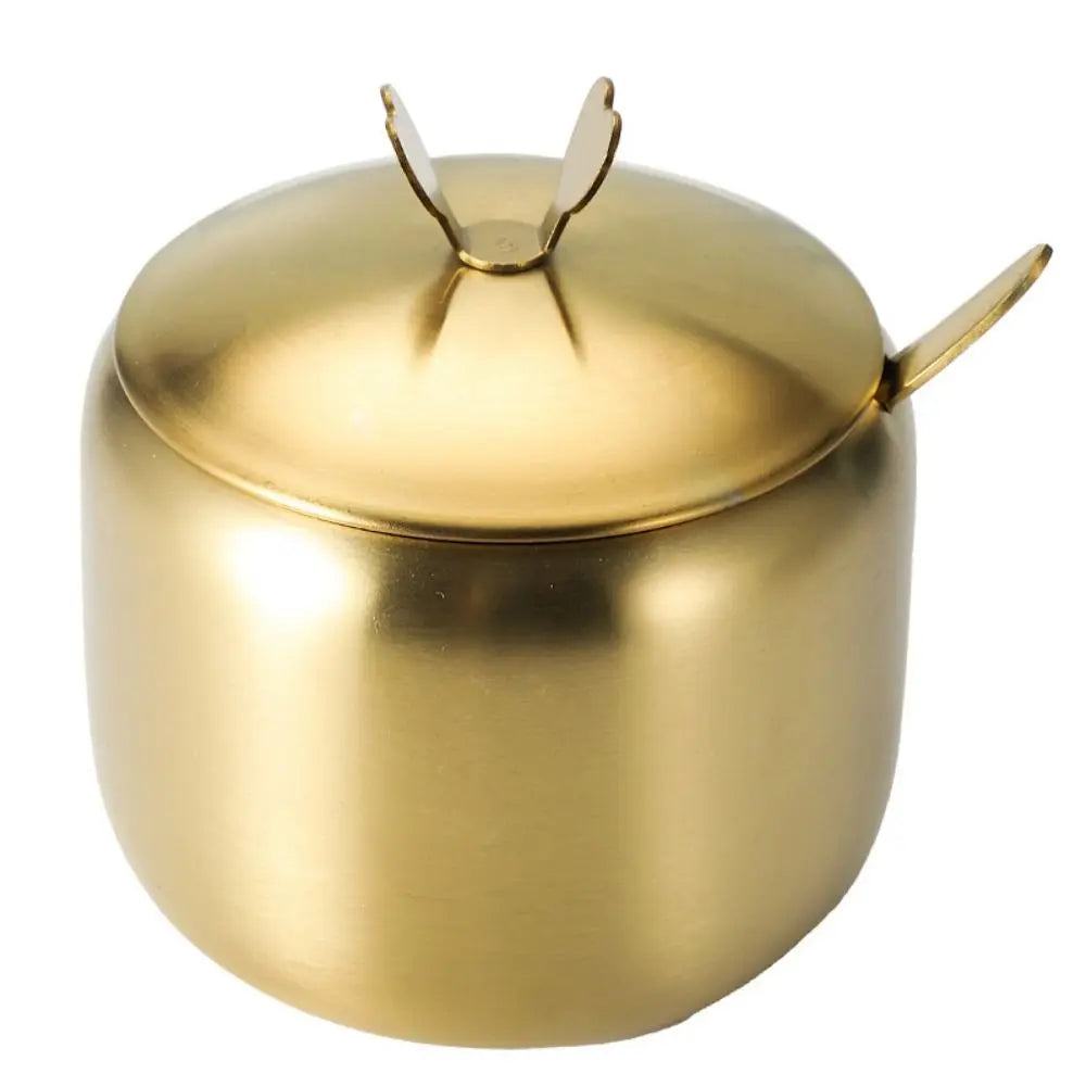 Stainless Steel Sugar Bowl with Lid & Spoon | Gold & Silver Sugar Bowl & Spice Jar Oasis Select Gold-430ml-A