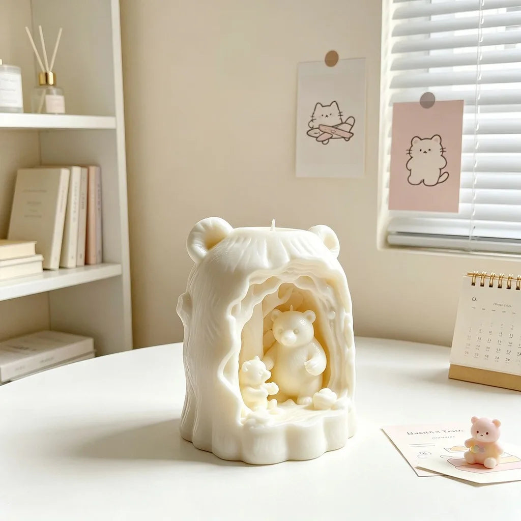 Silicone Tree Hole Mother And Bear Mold DIY Candle Plaster Ornament Mold For Handmade Aromatherapy Candle Making Oasis Select