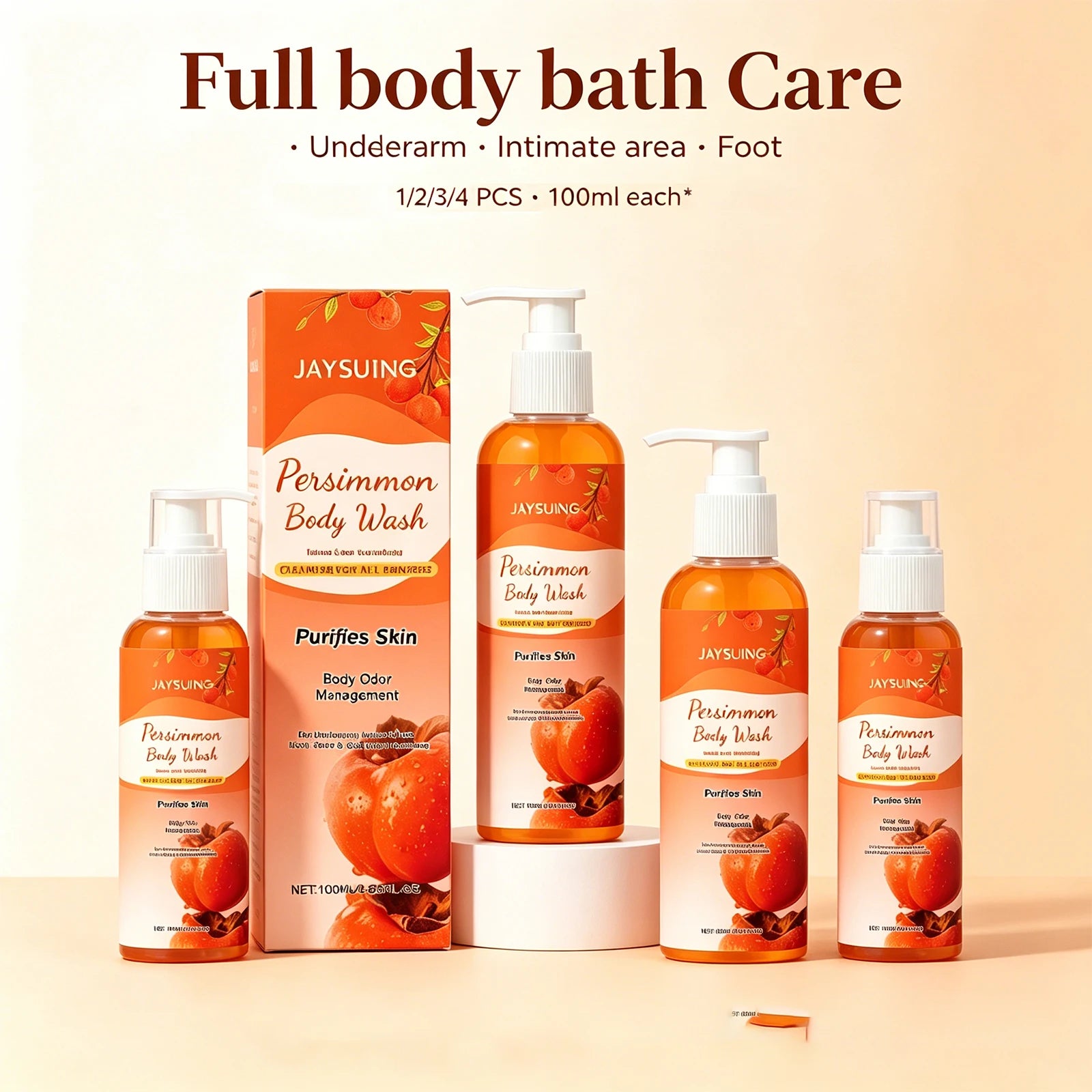Persimmon Body Wash Odor Anti-Odor Deodorant Natural Deodorant Unisex Underarm Intimate Foot Care 100ml Gentle on All Skin Oasis Select